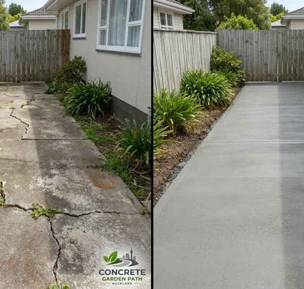 Concrete Garden Path Auckland before and after transformation 1